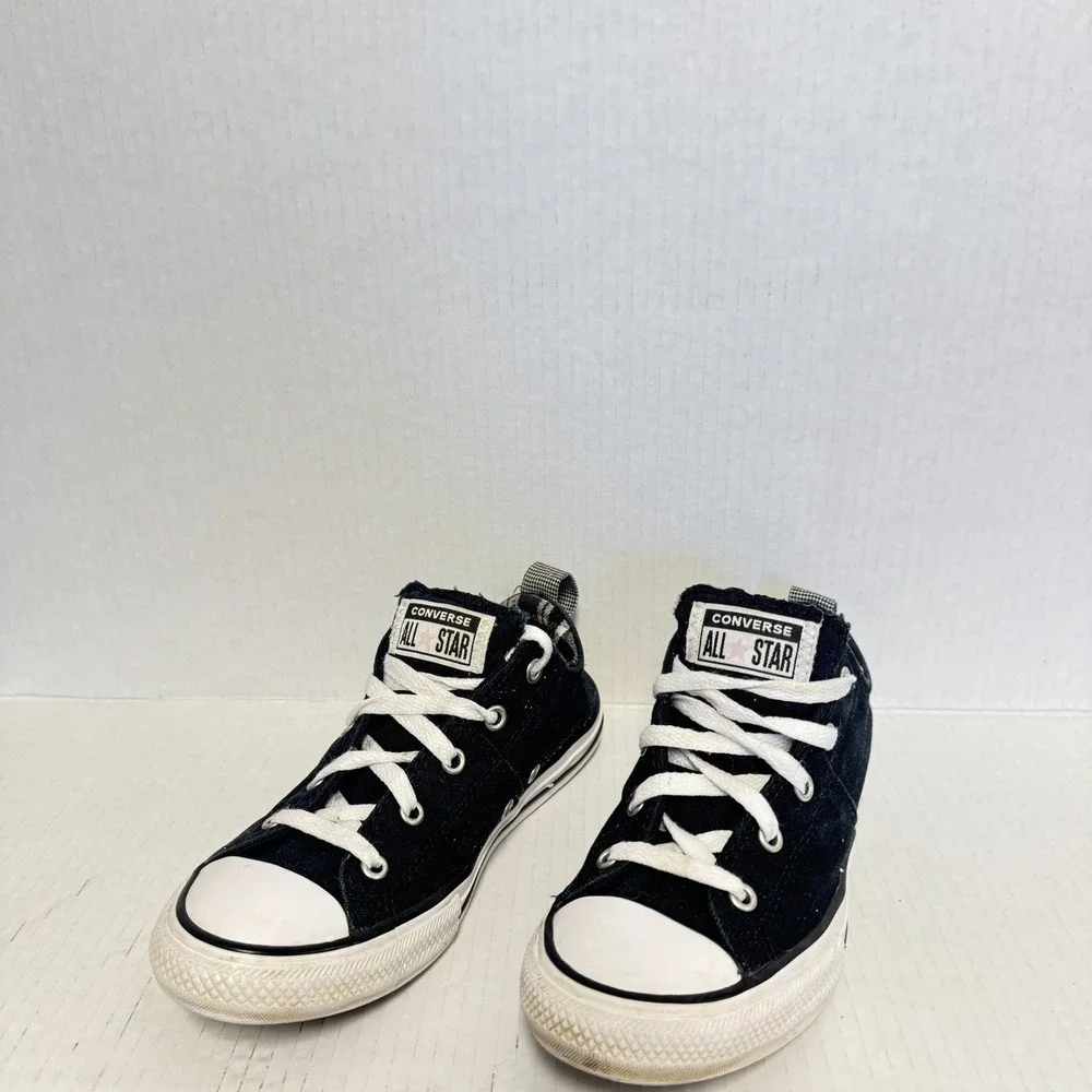 Youth Converse All Star Black With‎ Pink Plaid Trim Sneaker 3 US